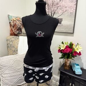 Black Ghost Print Pajama Set